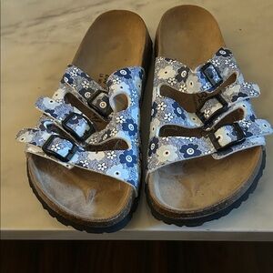Birkenstock Woman’s Blue and White Floral Sandals